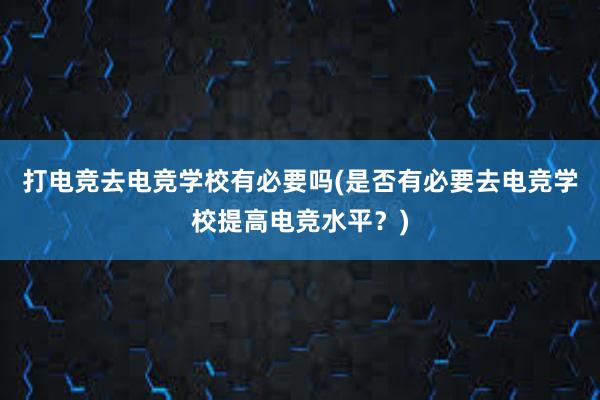 打电竞去电竞学校有必要吗(是否有必要去电竞学校提高电竞水平？)